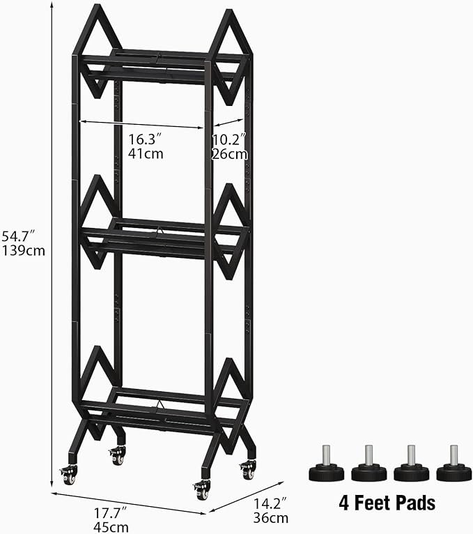 3 Tier Vinyl Record Storage Rack, Mobile Black Metal LP Storage Display Stand with Casters, Large Capacity Record Holder for Albums, Books, Magazines, and Office Files
