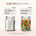 ComSaf 64 oz Glass Jar with Lid, 2 QT Pantry Storage Containers set with Glass Lids, Flour Sugar Storage Containers, Half Gallon Jars for Kitchen Storage and Laundry Room Containers, Set of 2