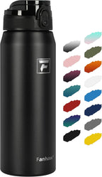 Fanhaw 24 oz Insulated Stainless Steel Water Bottle with Anti-Dust Chug Lid, Leakproof Vacuum Metal Bottle for Kids, Women & Men (Black)