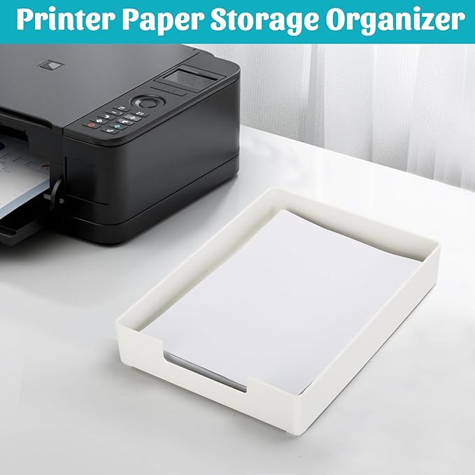 Letter-Size Tray Desk Letter Tray Paper Tray, Sturdy Heavy-Duty Plastic Printer Paper Tray, Single-Tier Stackable File Storage Organizer for Office Home (White ×2)