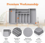 Lifewit Utensil Organizer for Kitchen Drawer, Expandable Cooking Silverware Tray, Adjustable Cutlery Flatware Holder, Plastic Spatula Tools Storage Divider, 13-22.4 x 15", Gray