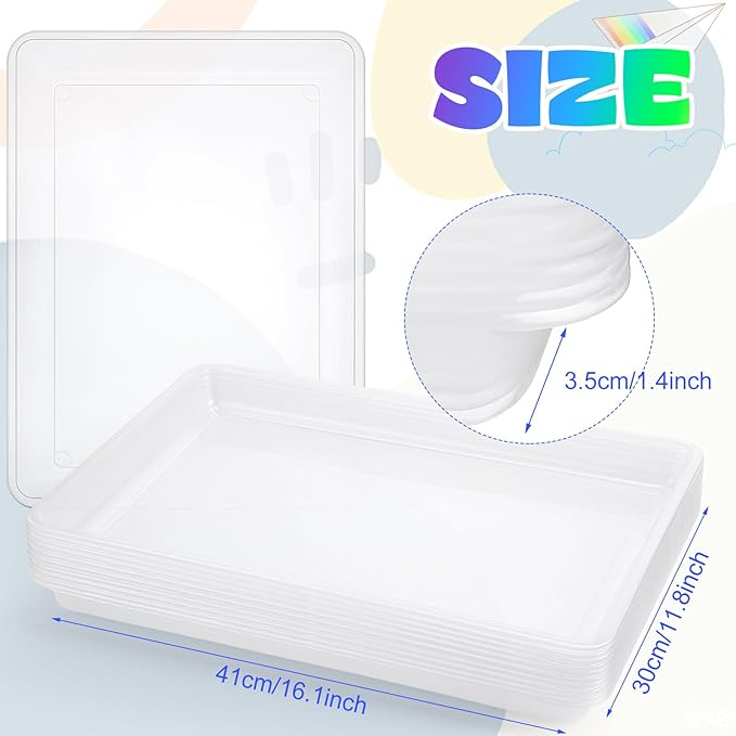 Hoteam 10 Pcs Flat Storage Organizer Tray Bin Letter Size Paper Tray for Classroom Plastic Stackable File Organizer for School Office Teacher Book Organization(Clear,16.14 x 11.81 x 1.38 Inch)