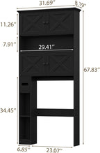 Over The Toilet Storage Cabinet, Farmhouse Storage Cabinet Over Toilet with 4 Barn Doors & Toilet Paper Holder Stand, Black Toilet Shelf Home Space Saver for Restroom, Bathroom, Laundry