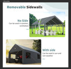10x16FT Heavy Duty Carport Canopy,Extra Large Portable Car Tent Garage with Roll-up Windows and All-Season Tarp Cover,Removable Roof&Side Wall for Car, SUV,Boats&Truck Shelter Logic Storage