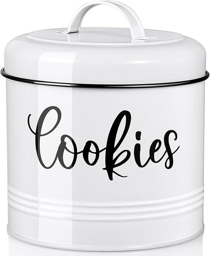 Farmhouse Cookie Jar for Kitchen Counter, 1 Gallon Vintage Cookie Jar with Airtight Lid, Large Food Storage Container for Candy, Cookies, Dessert, Rustic Kitchen Decor and Accessories