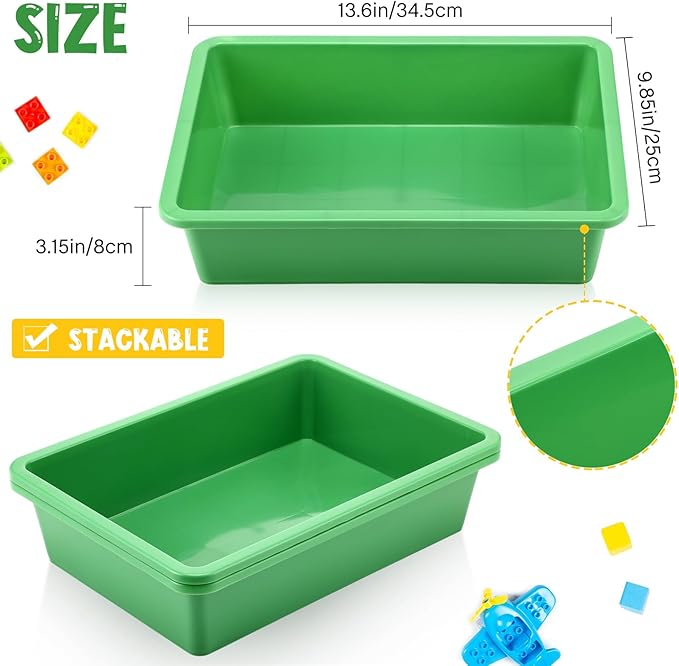 Hoteam 10 Pcs Flat Storage Organizer Tray Bin Letter Size Paper Tray for Classroom Plastic Stackable File Organizer for School Office Teacher Book Organization（ Green, 13.78 x 9.84 x 3.15 Inch）