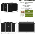 COMHOMA Shed Outdoor Storage Shed Metal,Lockable Doors Tool Sheds with Sloping Roof,Steel Garden Shed with Air Vent for Backyard,Patio,Lawn,Poolside(Grey,10'x12')