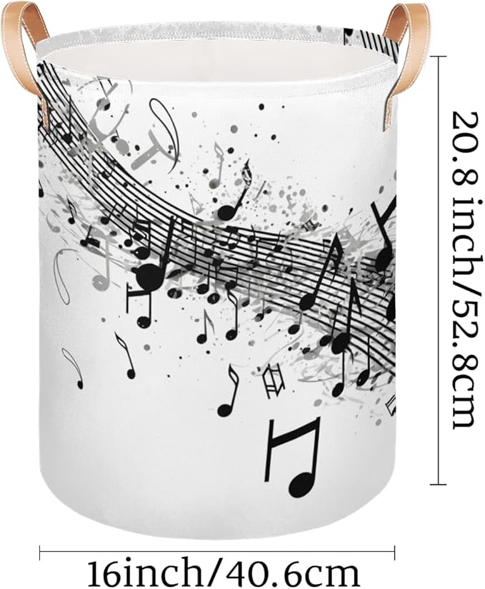 Musical Notes and Clef Sheet Print Collapsible Laundry Basket Large Laundry Hamper Waterproof Foldable Storage Bins Laundry Basket with Leather Handles Clothes Nursery Hampers
