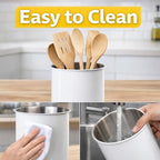Creative Home Stainless Steel Utensil Holder– 6.3" Large Cooking Tool Organizer for Kitchen Decor and Countertop Storage, Stable Anti-Tip Design, Durable Powder-Coated Finish, White