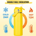 18oz Insulated Stainless Steel Water Bottle, Wide Mouth Double Wall Vacuum, Silicone Straw, Sweat & Leak Proof, BPA Free Insulated Water Flask for Travel, Keep Cold 24h Hot 12h, Yellow