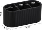 Aesthetic Remote Control Holder, PU Leather Pen Holder for Desk with 3 Compartments for Home Office Supplies and Accessories, Stylish Bedside Remote Holder Nightstand Desktop Organizer (Black)