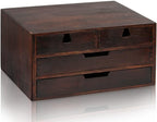 DEAYOU Bamboo Desk Organizer, 100% Natural Bamboo Desktop Drawer Organizer, Dark Brown Tabletop Storage Cabinet Organization Box with 4 Drawer for Makeup, Letter, Home, 3 Layer, Fully Assemble