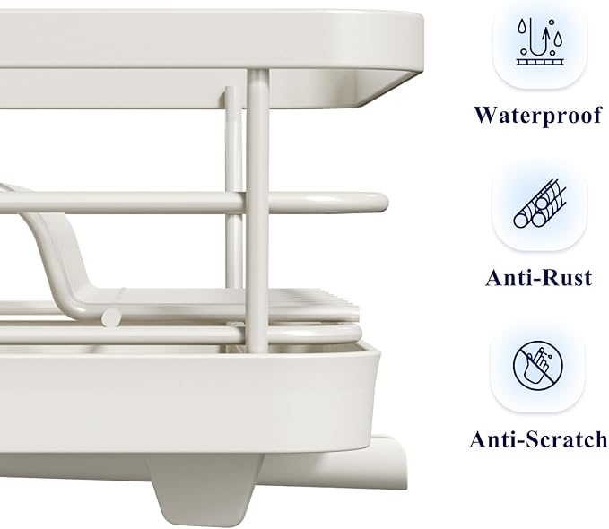 Kitsure Dish Drying Rack - Compact Dish Rack with Utensil Holder & Adjustable Water Outlet, Rust-Proof & Scratch-Resistant Drying Rack for Kitchen, 14.5" x 12.0" x 4.0", Light Grey