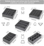 Lourome Underwear Organizer, 5 Set Foldable Fabric Underwear Drawer Organizer and Sock Organizer, Drawer Organizers for Clothing, Storage Bins for Underwear, Sock, Bra and Tie