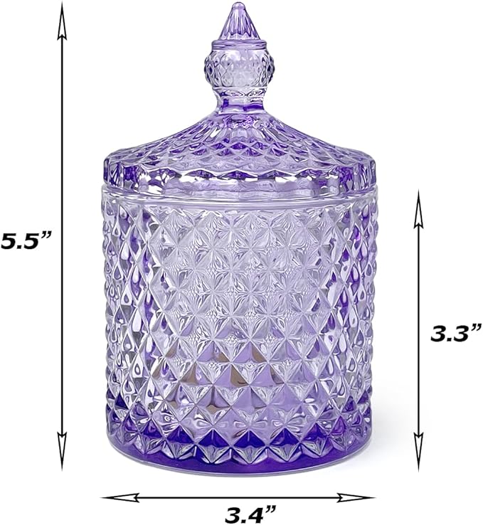 10oz Glass Jar with Lid - Decorative Candy Cookie Container,Qtip Holder & Jewelry Organizer | Reusable Storage for Romantic Home Decor,Bathroom(Purple)