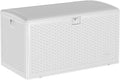 Garvee 120 Gallon Waterproof Large Resin Deck Box Indoor Outdoor, Lockable Storage Container for Patio Furniture Tools, Waterproof Deck Box with Hydraulic Rod Patio Storage Bin for Pool Garden, White
