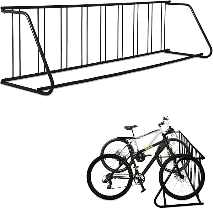 Single Side 9 Bike Floor Rack 110 Inch Length Freestanding Bicycle Parking Stand In Ground Grid Design For Garages Streets Yards And Bike Events Heavy Duty Storage (Black, Single Side 9 Bike)