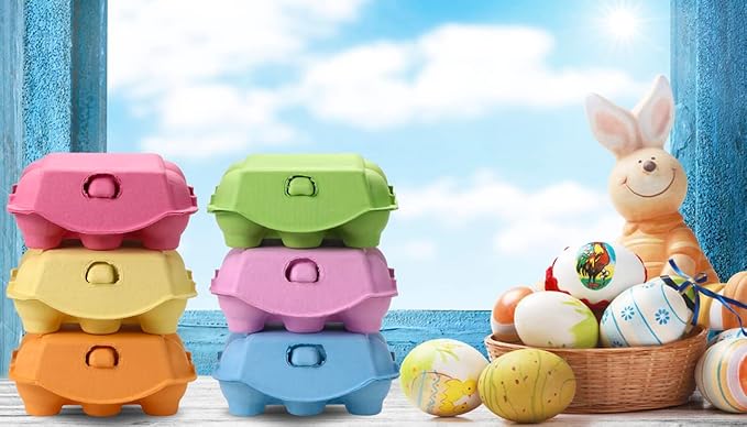 120 Pcs Colored Egg Cartons Half Dozen, Colorful Paper Pulp Cute Egg Basket Storage Container Holder, Easter Valentine Lover Gift Chicken Eggs Crate with Labels, Hold Up to 6 Huevos with Label Sticks