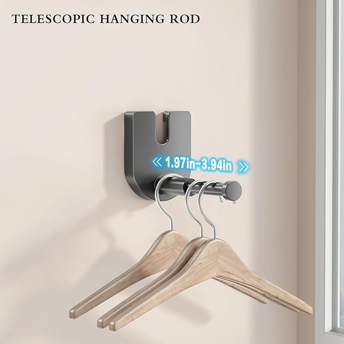 Retractable Clothesline Indoor, Non-Sagging Clothes Line Outdoors,13.7 Ft Heavy Duty Clothesline with Telescopic Hanging Rod, Wall Mounted Space-Saving Laundry Line (Gray)