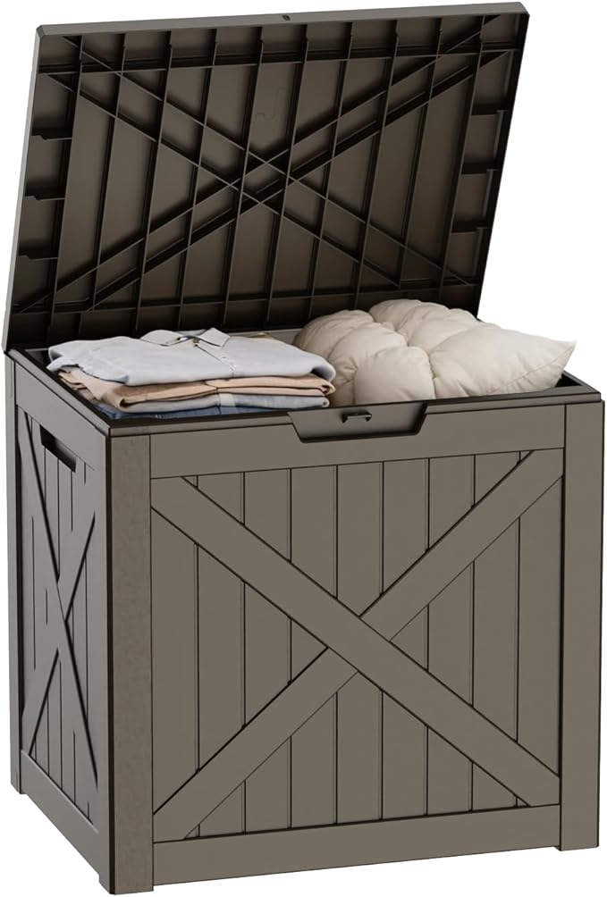 32 Gallon Resin Deck Box Outdoor Storage Box for Patio Furniture,Outdoor Cushions,Garden Tools and Pool Supplies,Waterproof,Lockable(Grey,32Gallon)