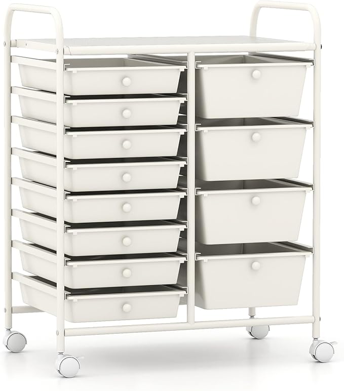 RELAX4LIFE 12-Drawer Rolling Storage Cart - Mobile Utility Drawer Carts with Wheels, Craft Organizers Cart for Classroom Organization and Storage, School, Home, Office