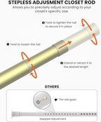 Closet Rods for Hanging Clothes, 17 to 69 Inches Stepless Adjustable Metal Closet Rod, 1.3 Inches Heavy Duty Clothes Hanging Rod for Closet Wardrobes Laundry RV, Verdant Gold