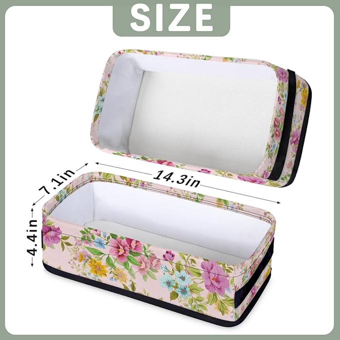 Toilet Tank Topper Paper Basket with Handle, Beautiful Floral Bathroom Storage Basket for Organizing, Small Fabric Storage Bins for Bathroom Decor