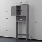 Bealife Over The Toilet Storage Cabinet with Open Shelf, Organizer with Adjustable Shelf and Double Doors,Over The Toilet Storage Shelf Free Standing (Grey)