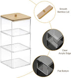 Hipiwe 3 Tiers Acrylic Cotton Swab Organizer Clear Qtip Holder with Lid Stackable Bathroom Accessories Storage Box for Office Living Room Bathroom, 3.7 x 3.5 x 7.8 Inch