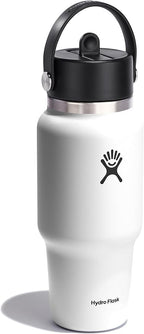Hydro Flask Travel Water Bottle - Insulated Stainless Steel - Wide Straw Lid, Non Spill, Leakproof in 24 Oz White