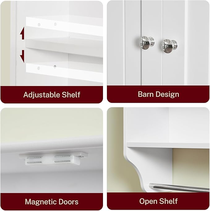Iwell Bathroom Wall Cabinet, Over The Toilet Storage Cabinet with Towel Rack & Adjustable Shelf, Medicine Cabinet for Bathroom, White