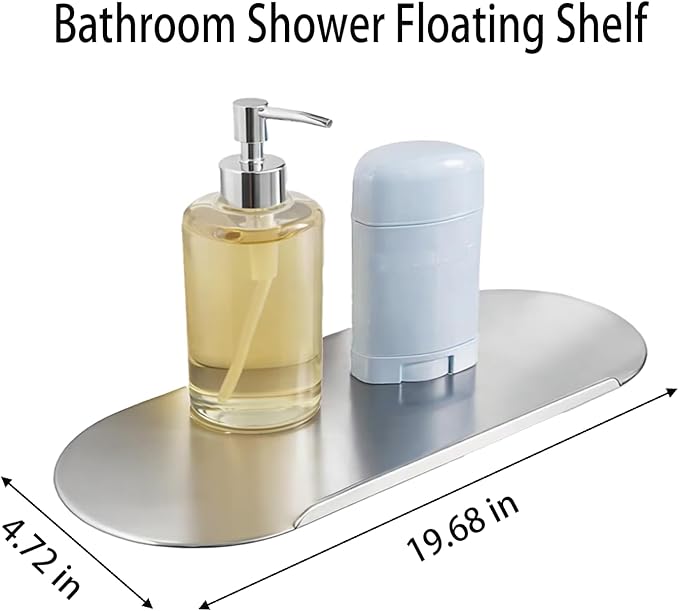Stainless Steel Bathroom Floating Shelf, Wall Mounted Metal Shelf 19.6 Inch, Modern Minimalist Narrow Storage Shelf for Bathroom, Brushed Silver, Rust Resistant