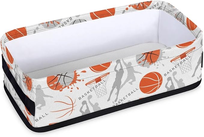Basketball Small Bathroom Basket Toilet Tank Topper Paper Basket, Sport Themed Basketball Fabric Storage Organizer Bin Small Baskets Decor for Bathroom Counter, Shelf, 2 Pack