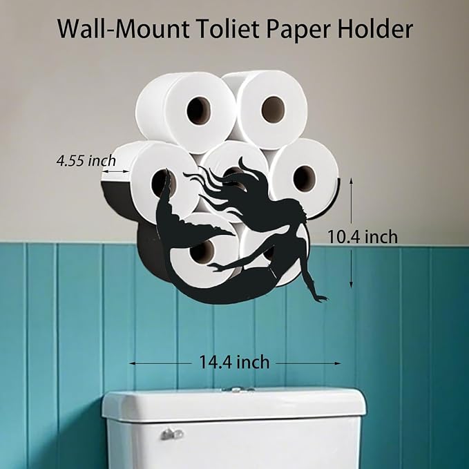 Mermaid Toilet Tissue Holder,Animal Paper Holders,Decorative Metal Papers Holder,Funny Toilet Animal Storage for Bathrooms,Bathroom Paper Organizer for Extra 8 Rolls Wall Mounted Art Decor