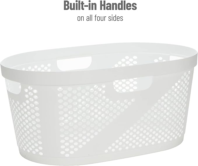 Mind Reader 40L Ventilated Laundry Baskets, Lightweight Clothes Hamper with Cutout Handles for Bathrooms and Closets, Plastic, Set of 2, White