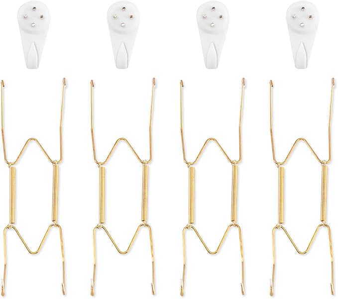 Bilillo 4 Pack Wall Plate Hangers, Suitable for 8-10 inch Art, Stainless Steel Invisible Heavy Duty Wire Plate Holder with Wall Hooks