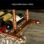 2-in-1 Industrial Wine Rack, 47.3" Adjustable Metal Pipe Wine Bottle Storage Rack with Glass Holders & Shelf, Space-Saving Vertical Installation for Kitchen Bar, Brown