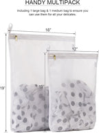 TENRAI Delicates Laundry Bags, Bra Fine Mesh Wash Bag for Underwear, Lingerie, Bra, Pantyhose, Socks, Use YKK Zipper, Have Hanger Loops (White, 1 Large & 1 Medium)