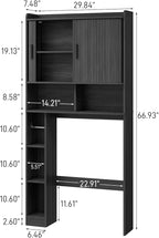 Over The Toilet Storage Cabinet,Farmhouse Toilet Cabinet Rack with 2 Tambour Sliding Doors and Toilet Paper Holder Stand，Toilet Shelf Space Saver with Towel Rack for Bathroom, Restroom,Black Laundry