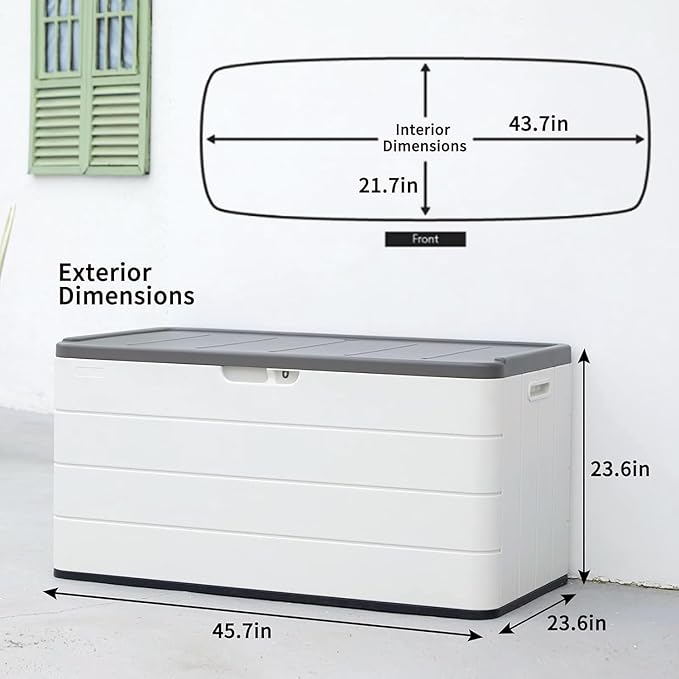 Outdoor Storage Box Waterproof, 100 Gallon Lockable Resin Deck Box Large, Patio Storage Bin for Pool Accessories Cushion Furniture, Garden Tools, UV-Resistant Outside Delivery Black&White