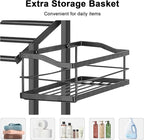 HarJue Towel Rack for Bathroom, 36” H Towel Holder Stand, Bath Towels Sheet Holder with Marble Base, Standing Rack for Home Pool Outdoor Floor, Store Family Member Towels (Black, 36” H-Basket)