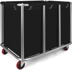 Commercial Laundry Cart with Wheels, 470L Industrial Rolling Laundry Basket, Large Heavy Duty Laundry Sorter with Watertight Oxford Bag & Sturdy Steel Frame for Home, Hotel, Hospital, 440 lbs (Black)