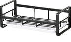 HULISEN Large Sponge Holder, 304 Stainless Steel Kitchen Soap Dispenser Caddy Organizer, Countertop Soap Dish Rack Drainer with Removable Drain Tray, not Including Dispenser and Brush, Black