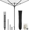 BAKON Outdoor Umbrella Clothes Drying Rack, Steel Four Arm Outdoor Clothes Drying Rack, 13 Rows of Clothes line Outdoors, Height Adjustable, Includes 40 Clothespins and Dust Cover.