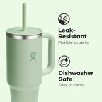Hydro Flask Travel Tumbler with Handle, Lid and Straw - Insulated Stainless Steel in 40 Oz Aloe Green