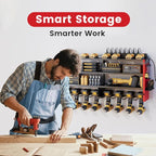 53" Power Tool Organizer Wall Mount with Power Strip, Heavy Duty Metal Tool Shelf, 400lbs Capacity for Cordless Drills, Batteries & Garage Storage (12 Slots with 8 Outlets Power Strip)