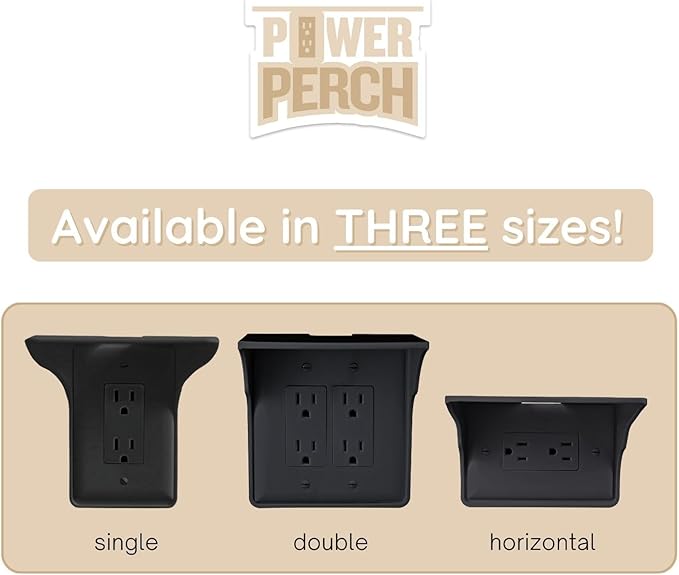 Storage Theory Power Perch Double Wall Outlet Shelf - Declutter & Reclaim Bathroom Counter Space - Alexa Stand, Apple Homepod Shelf, Toothbrush Holders Wall Mounted - Black, 1-Pack