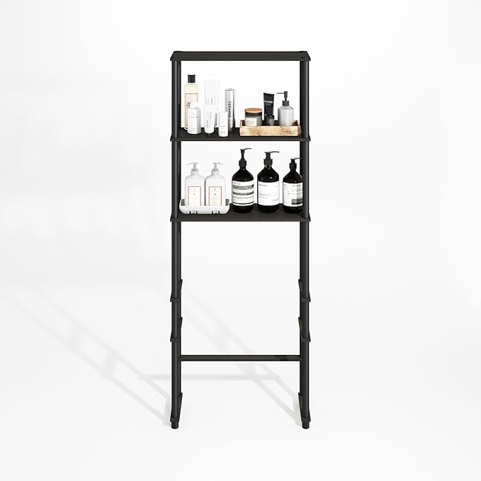 Furinno Turn-N-Tube Over The Toilet Storage, 3-Shelf Over The Toilet Organizer, Freestanding Space Saver Bathroom Shelf, for Bathroom Organizers and Storage, Black Espresso