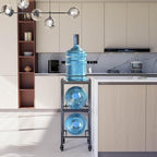 2 Tiers Water Rack Top Storage Shelf with 4 Wheels - Space Saving Dispenser Stand 5 Gallon Water Storage Rack Bottle Jug Holder Organizer/Lockable&Removable Casters/Kitchen Office Garage