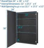 Black Bathroom Medicine Cabinet with Beveled Edge Mirrored Door 24 x 30 inch, Recessed or Surface Mount, with Adjustable Glass Shelves